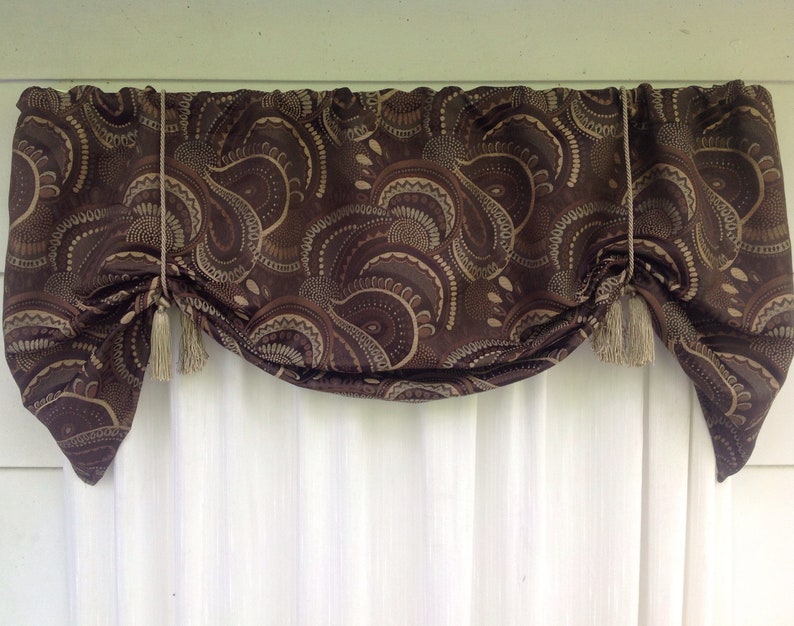 Brown Window Valance Swag Window Treatment Tie up Valance Etsy