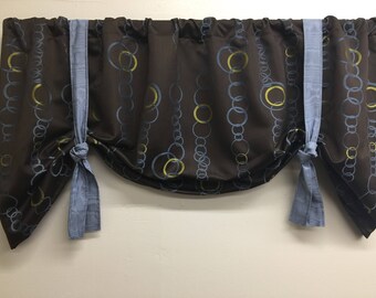 Chocolate brown and blue window valance, window valance, brown and blue window valance