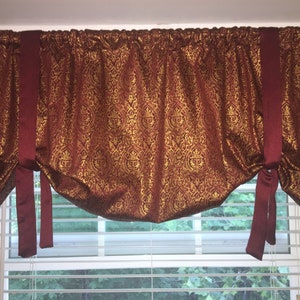 Burgandy window valance, burgandy and gold window valance, swag window treatment, formal window valance