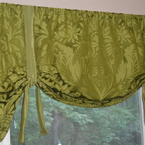 Window Treatment, Tie Up Valance, Green Window Valance, Olive green valance, Kitchen valance, Bathroom Valance, Green Decor, Floral valance
