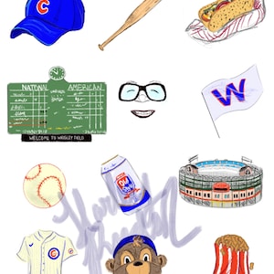 Chicago Cubs digital print, baseball art print, downloadable illustration, Chicago artwork