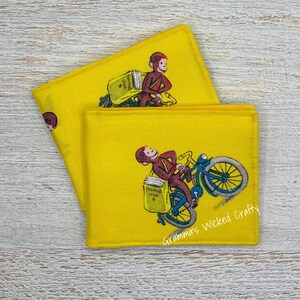 Wallet: Curious monkey fabric George, all ages, zip coin pocket, handmade washable