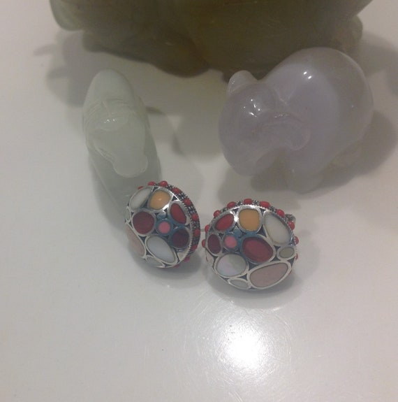 Multi-Stone and Sterling Silver Earrings - Vintage