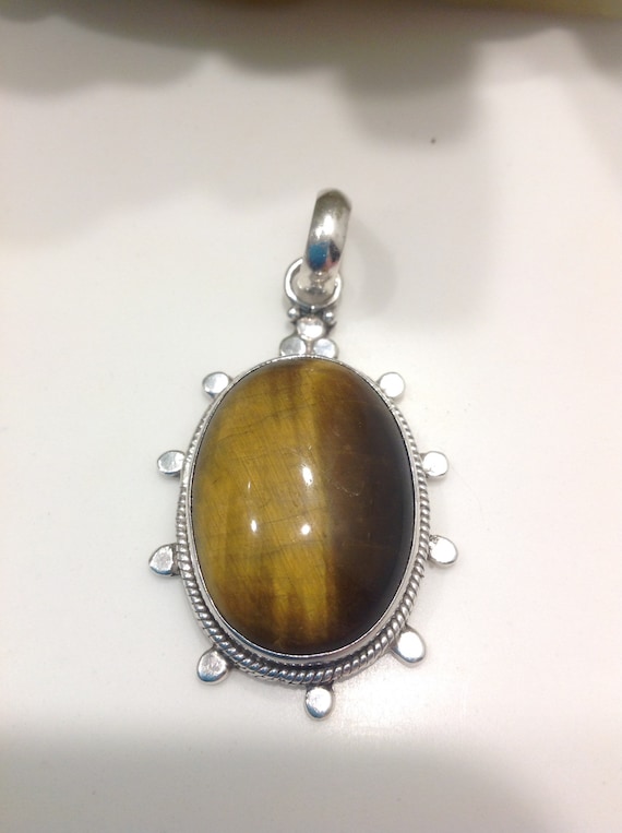 Vintage Tigers Eye and Sterling Pendant - Tiger's 