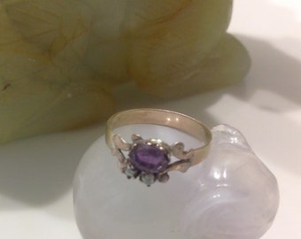 SALE Victorian 14K Solid Gold Gemstone Ring - Antique Amethyst and Seed Pearl Ring - Antique Jewelry - Gift Idea - Victorian Gold Ring