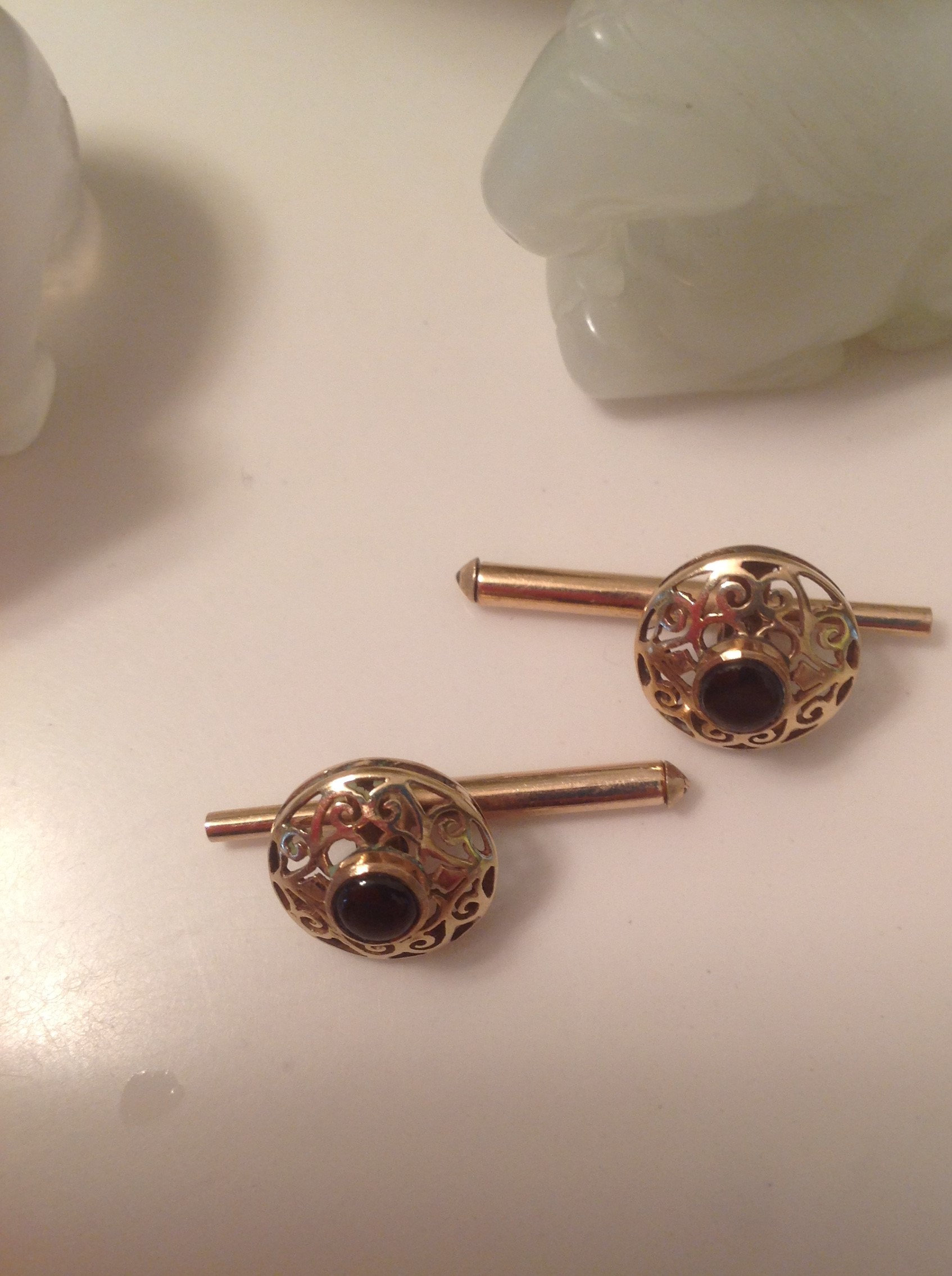 18K Gold Cufflinks Black Star Sapphire Cufflinks 18K Rose Gold and