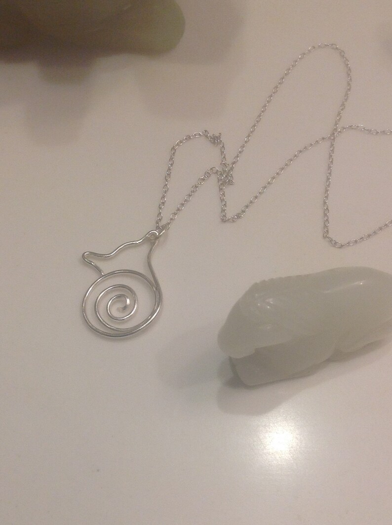 Sterling Silver Cat Pendant and Chain Wirework Cat Necklace Sleeping Cat Pendant Cat Pendant Artisan Made Pendant