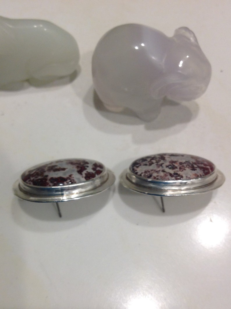 Gift for Her Amy Khan Russell Signed Earrings Vintage Sterling and Stone Jasper Fossil Earrings AKR Jewelry -