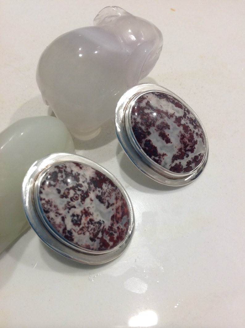 Gift for Her Amy Khan Russell Signed Earrings Vintage Sterling and Stone Jasper Fossil Earrings AKR Jewelry -