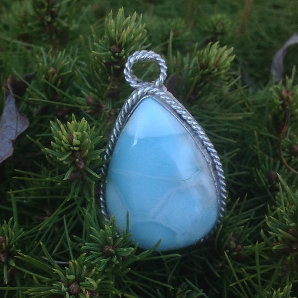 SALE Larimar Huge Turtleback Gemstone and Sterling Silver Pendant Large Classic Larimar Pendant = Gift Idea