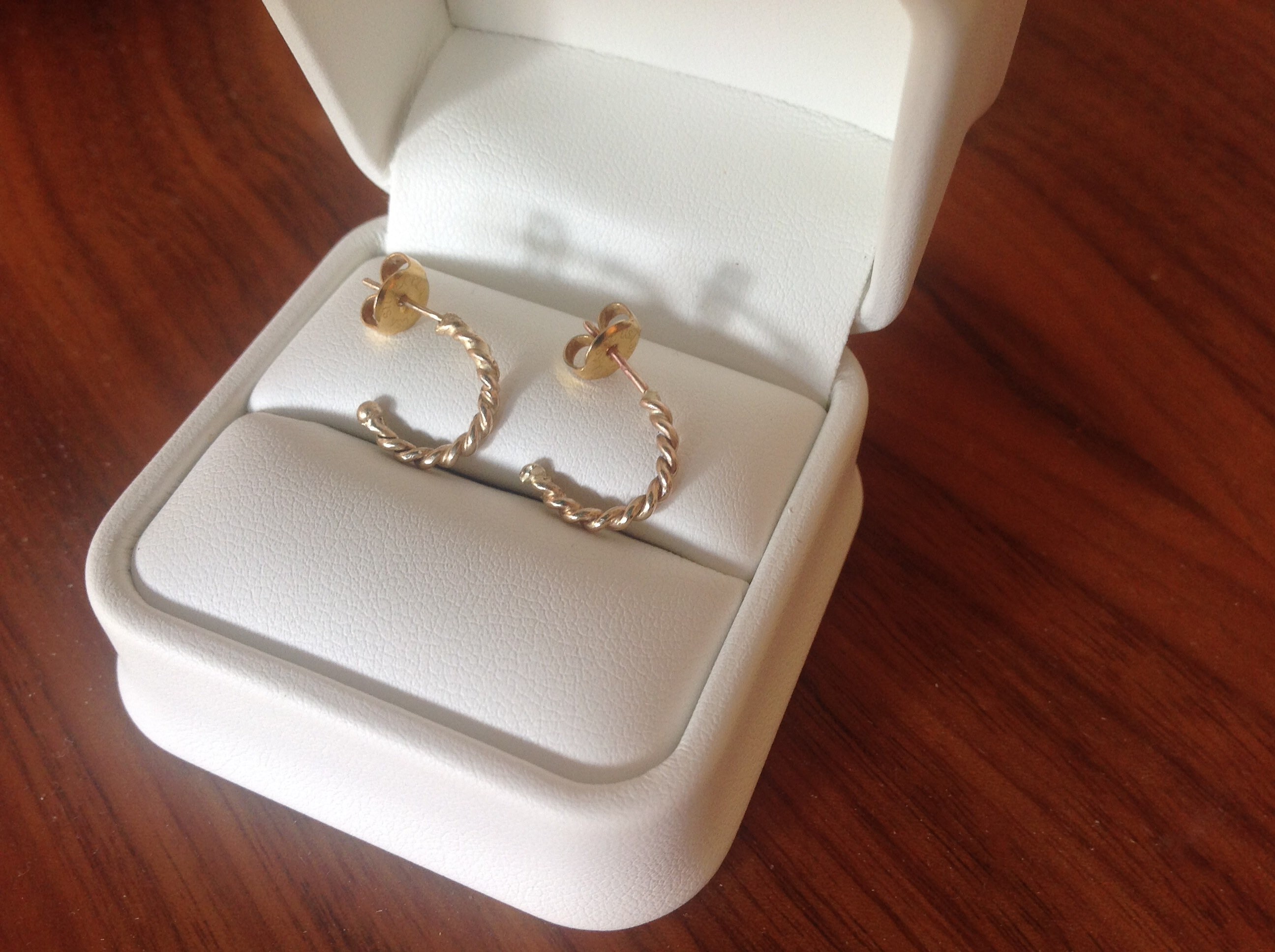 14K Solid Gold Earrings Twisted Wire Open Demi Hoop Earrings Classic Solid 14K Gold Hoop