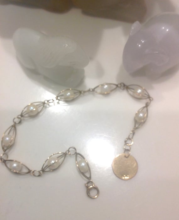 Pearl and Gold Bracelet - Pearl Cage Bracelet - Vi