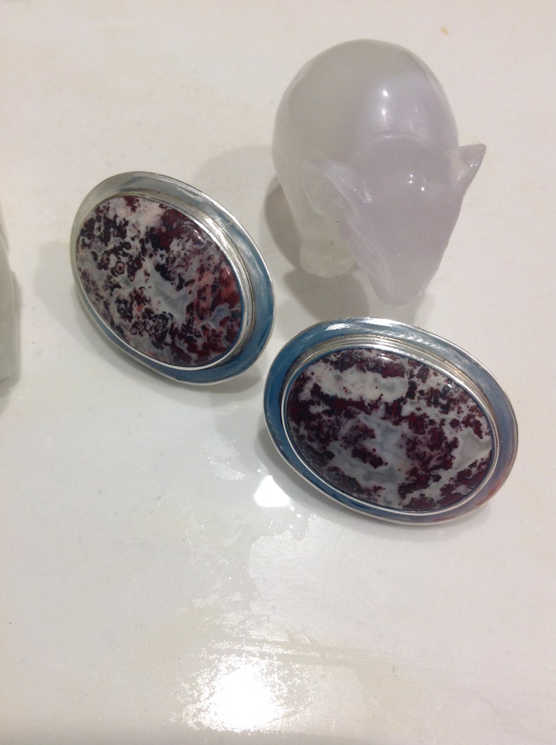 Gift for Her Amy Khan Russell Signed Earrings Vintage Sterling and Stone Jasper Fossil Earrings AKR Jewelry -