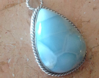 SALE Larimar Huge Turtleback Gemstone and Sterling Silver Pendant Large Classic Larimar Pendant AAA Larimar