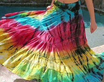 Mandala Skirt Earthy Handmade Unique Tie Dye Floor Length Maxi Skirt
