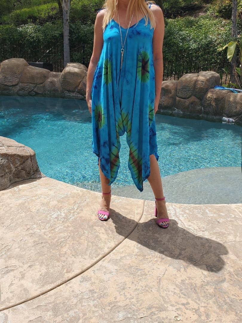 Ikat Maya Antonia Yellow-Purple Wide-Leg Harem Plus SizeMaternity Pockets Vacation Loose RomperJumpsuit Adjustable Tie-on Straps