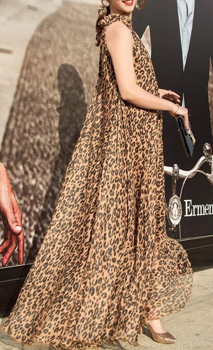 Maya Antonia Custom Leopard Tie-on Waist Chiffon Maxi Dress