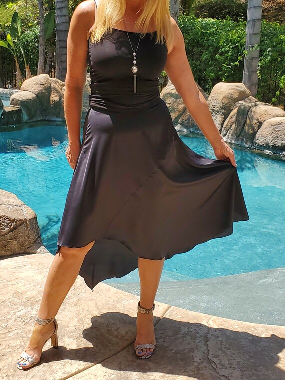 Black satin asymmetric skirt cheap
