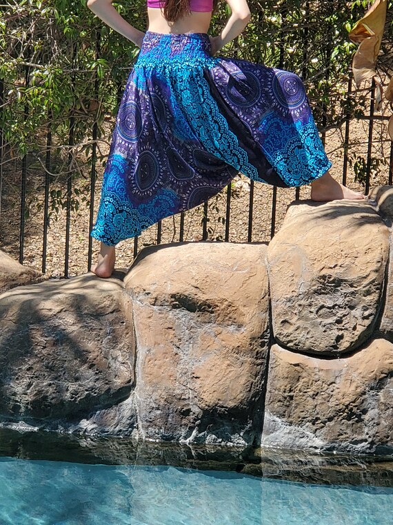 Maya Antonia Blue-aqua Strapless Smocked Romper/jumpsuit, Yoga/harem Pants, Wide  Leg, Boho/bohemian/gipsy/beach 