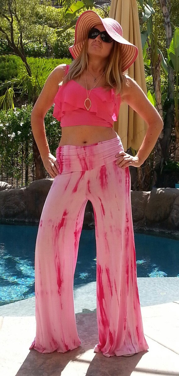 Maya Antonia-L SIZE-Palazzo Pants Dark Pink-Bordeaux Wide Leg Extra Long