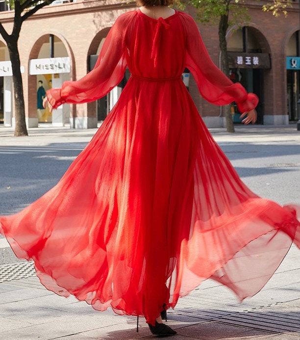 red chiffon dress