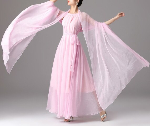 Maya Antonia Custom Light Baby Pink Tie-on Waist Chiffon Maxi Dress, Loose,  Wedding Guest/bridesmaids/maternity/photoshoot/plus Size/boho -  Hong  Kong