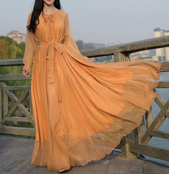 Long sleeve chiffon hot sale maxi dress uk