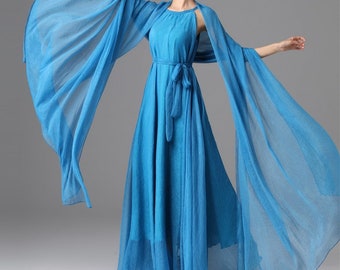 blue flowy gown