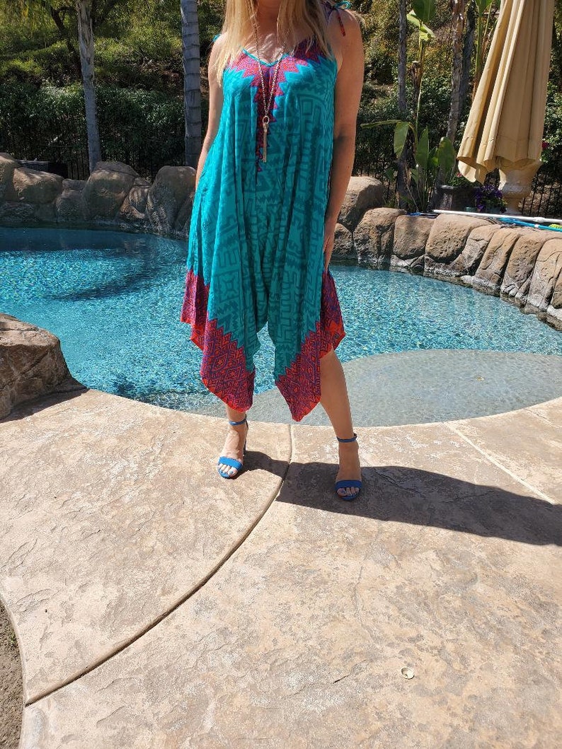 Ikat Maya Antonia Yellow-Purple Wide-Leg Harem Plus SizeMaternity Pockets Vacation Loose RomperJumpsuit Adjustable Tie-on Straps