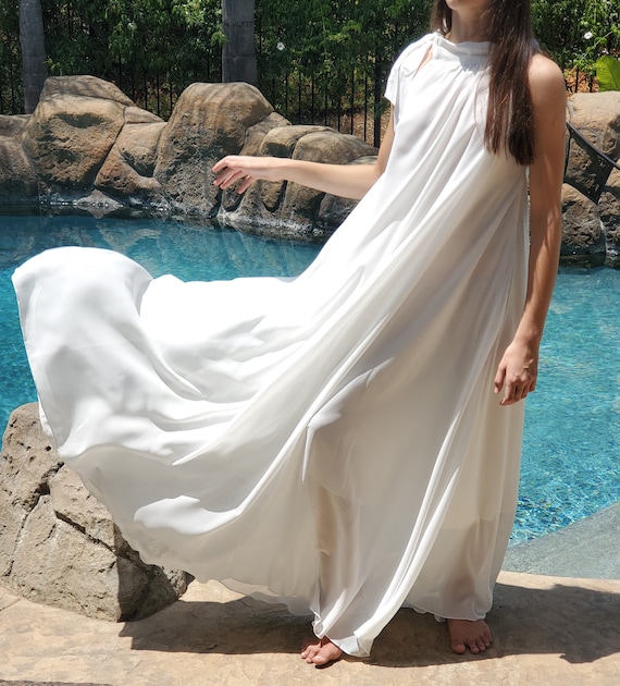 Maya Antonia Stunning White Tie on Neck Tie on Waist Chiffon