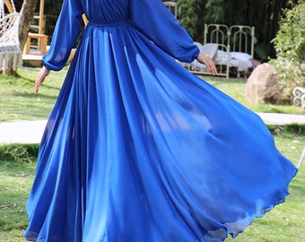 dark blue flowy dress Big sale - OFF 62%