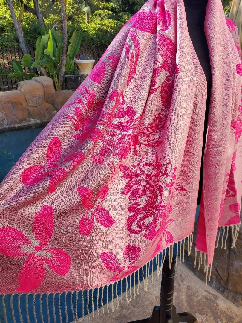 Women's Super soft Lightweight Abstract Sheer Silk Scarf - Hot Pink Floral  - CM11LHF08W9 - Scarves & Wraps, Fashion Scarve…