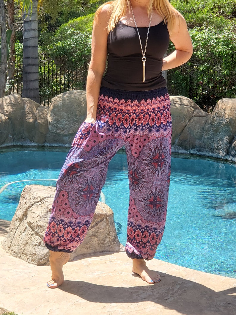 Maya Antonia Blue-red-white Smocked Waist Yoga/harem Pants - Etsy