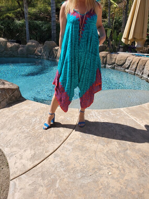 Maya Antonia Aqua blue pink Wide leg Harem Loose Romper jumpsuit