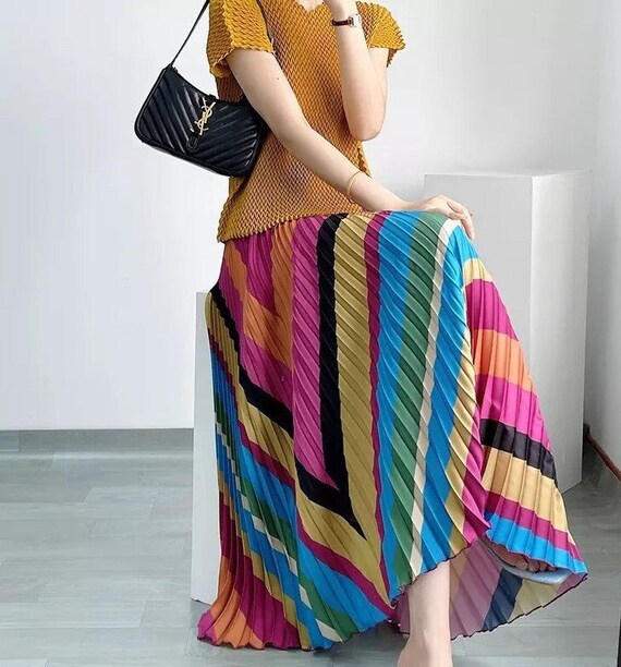 Maya Antonia Stunning Pleated Plisse Teal orange green pink Maxi