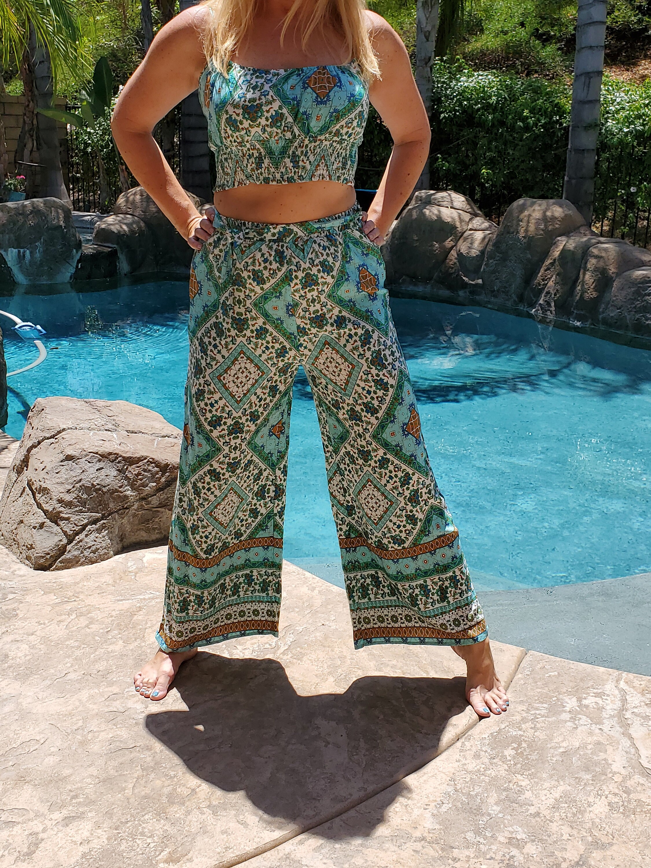 Floral pants and crop hotsell top