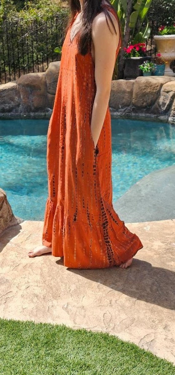 Maya Antonia New Hand Tie dye V neck Maxi Dress pockets ruffle