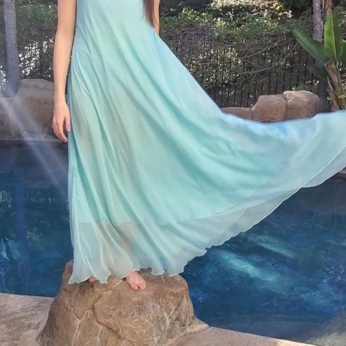 Maya Antonia Custom Aqua-Sky Blue Tie-On Waist Chiffon shops Maxi Dress/with Scarf/Loose, Wedding/Bridesmaids/Maternity/Photoshoot/Plus Size/Party