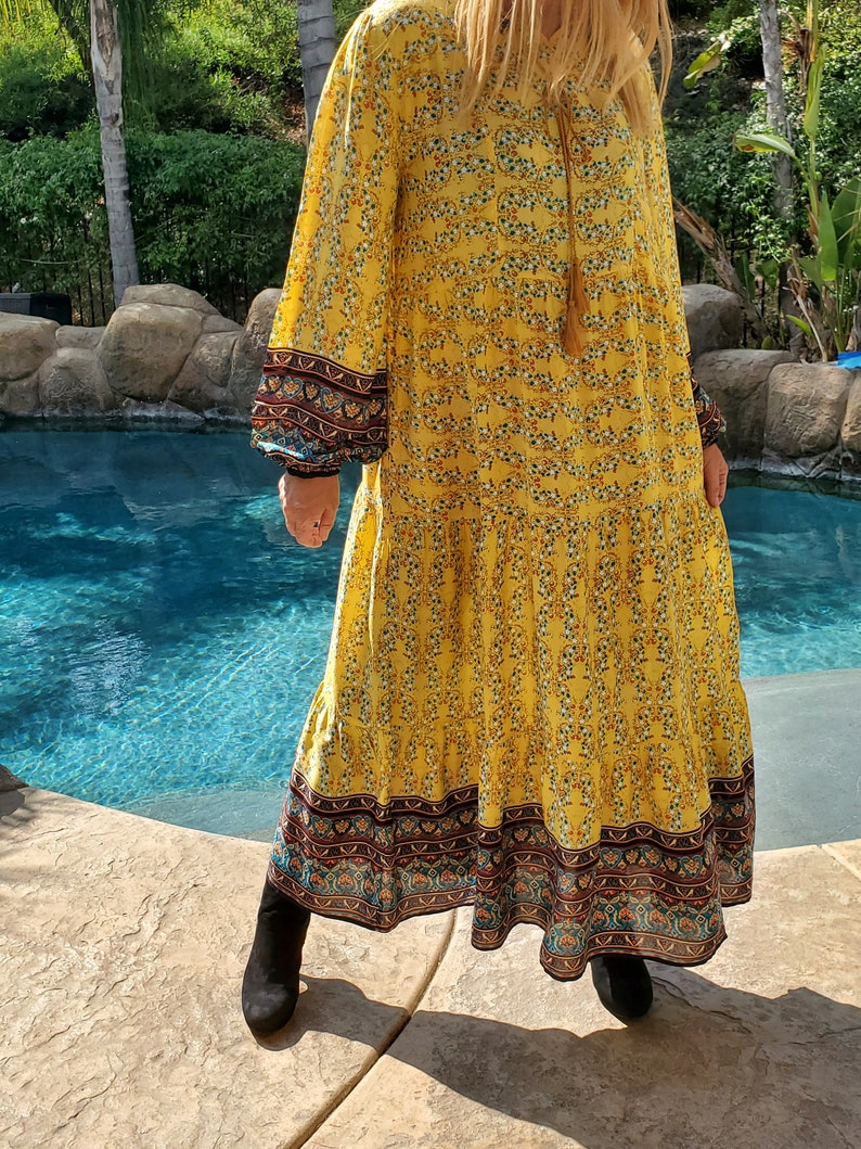 Maya Antonia Floral-yellow-brown Bohemian Long Sleeves Maxi - Etsy
