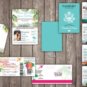 Di Vanessa Destination Wedding Invitations - fai da te - T iffany blu coprire generico matrimonio passaporto & Boarding Pass campione