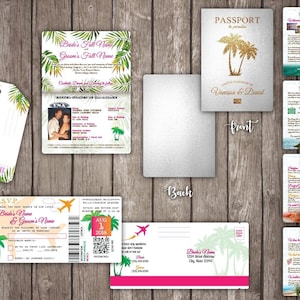 Vanessa's Bestemming Bruiloft Uitnodigingen - DIY - Metallic Cover Generiek Trouwpaspoort & Boarding Pass Voorbeeld