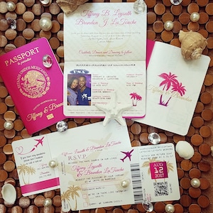 Vanessa’s Destination Wedding Invitations - DIY - Couverture métallique + Feuille Générique Passeport de Mariage & Échantillon de Carte d’Embarquement