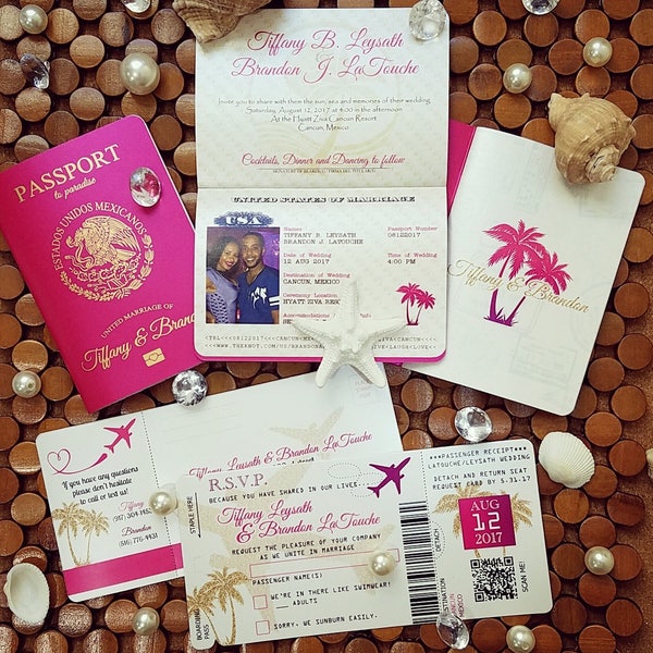 Vanessa's Destination Wedding Invitations - DIY - Metallic Cover + Foil Generic Wedding Passport & Boarding Pass Sample