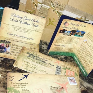 Invitations de mariage à destination de Vanessa - DIY - Échantillon de passeport de mariage générique antique et de carte d'embarquement