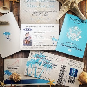 Vanessa es Destination Hochzeitseinladungen - DIY - T iffany Blue Cover Standard Hochzeitspass & Bordkarte Muster