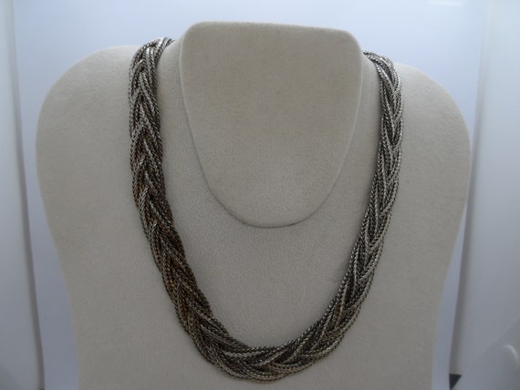 Vintage 5-strand Flat Braid Chain Gold & Silver Tone Necklace, 18 