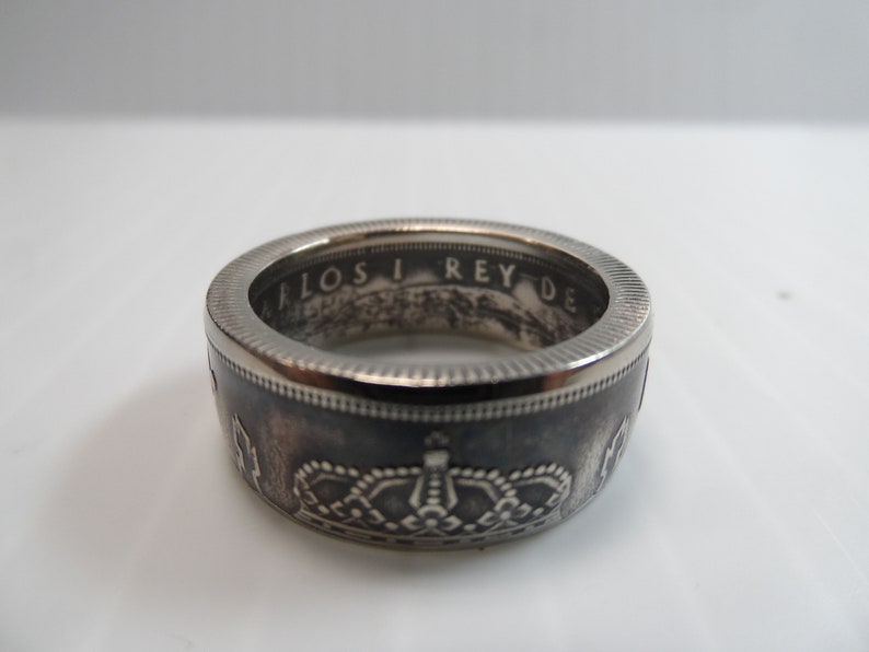 Size 10 14 Patina Finish Coin Ring Spain Made from a 1983 Circulated 50 Pesetas Crown Coin