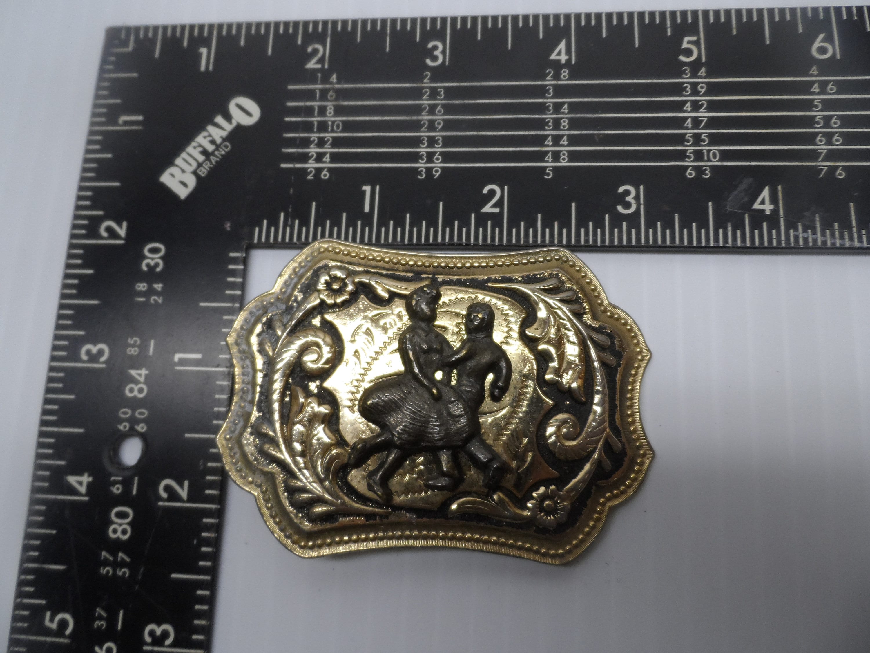 Vintage Western Country Dance Themed Gold Tone Belt Buckle  display picture 3