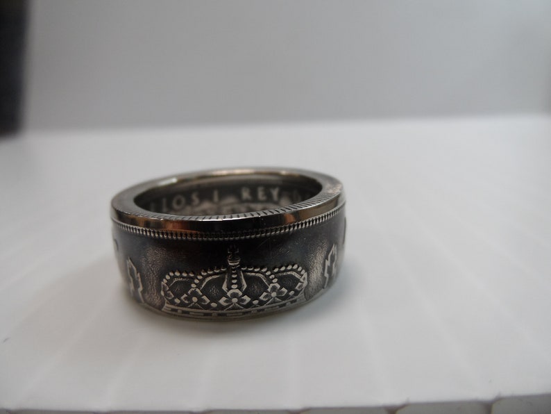 Size 10 14 Patina Finish Coin Ring Spain Made from a 1983 Circulated 50 Pesetas Crown Coin