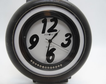 Vintage Inmode Quartz Watch, Japan Movement, Black Leather Band